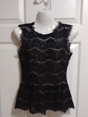 Pookie & Sebastian Black Lace Peplum Tank Top Size XS